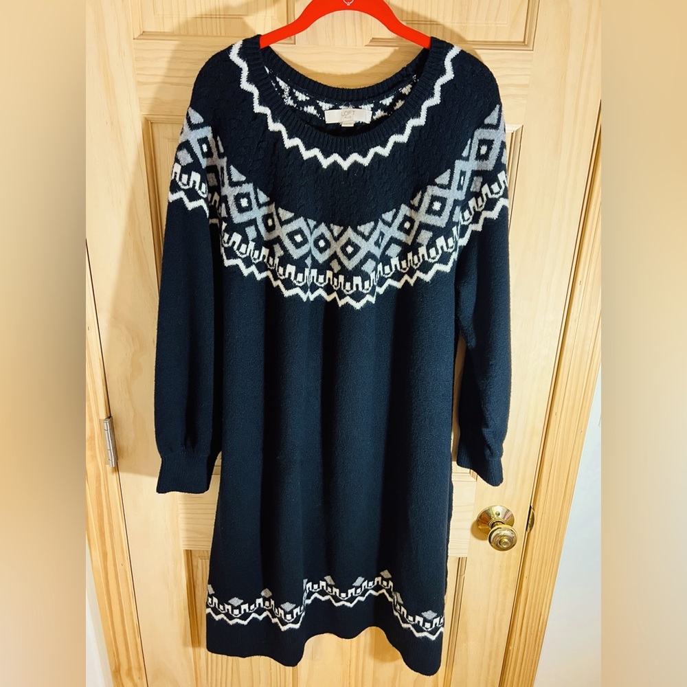 LOFT Black and White Long Sleeve Dress